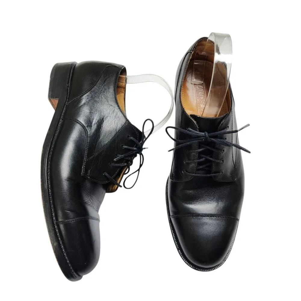 Lands End Mens Black Leather Cap Toe Oxford Dress Shoes Size 8 64546 Brazil